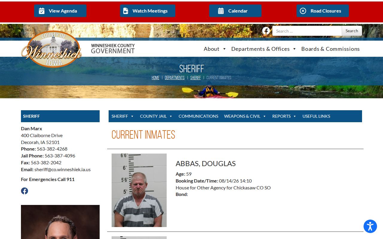 Winneshiek County current jail roster record interface